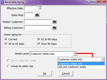 Receivable AgingOptions